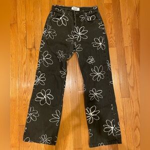Black Floral Print Jeans